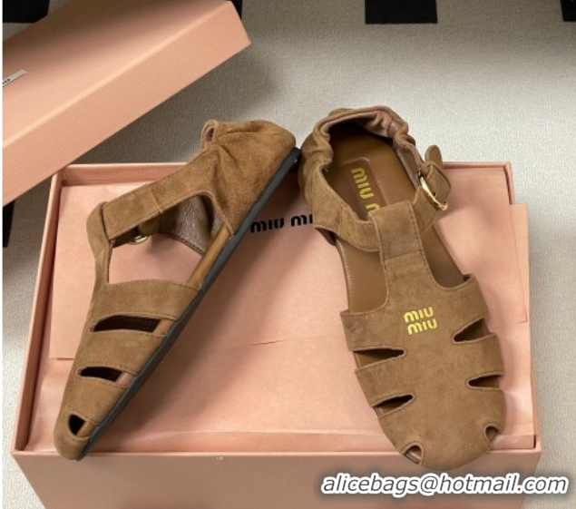 Good Quality Miu Miu Suede Fisherman Flat Sandals 5E395E Brown 2026