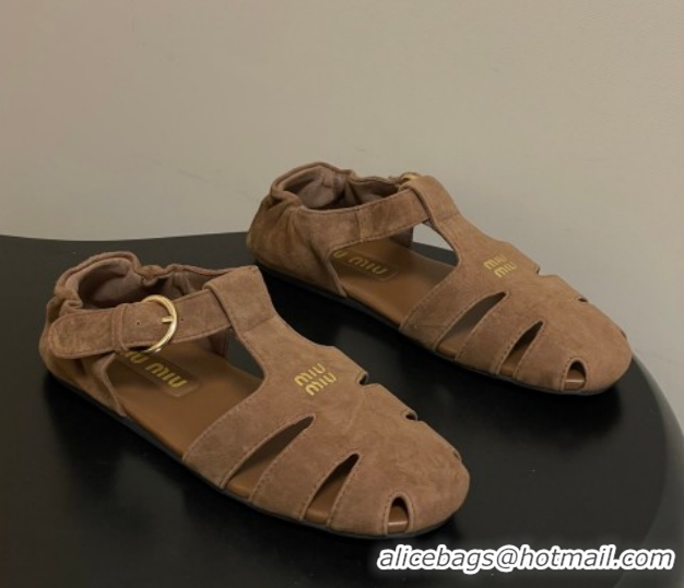Good Quality Miu Miu Suede Fisherman Flat Sandals 5E395E Brown 2026