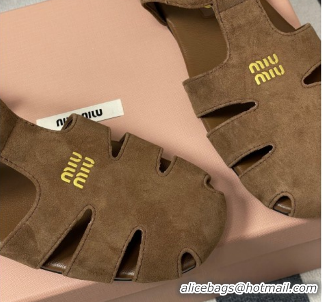 Good Quality Miu Miu Suede Fisherman Flat Sandals 5E395E Brown 2026