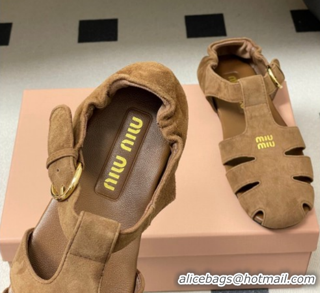 Good Quality Miu Miu Suede Fisherman Flat Sandals 5E395E Brown 2026