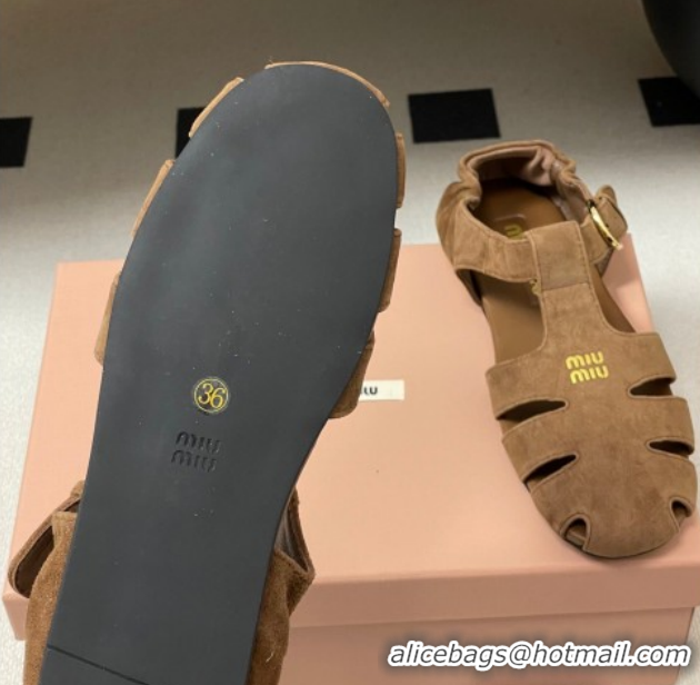 Good Quality Miu Miu Suede Fisherman Flat Sandals 5E395E Brown 2026