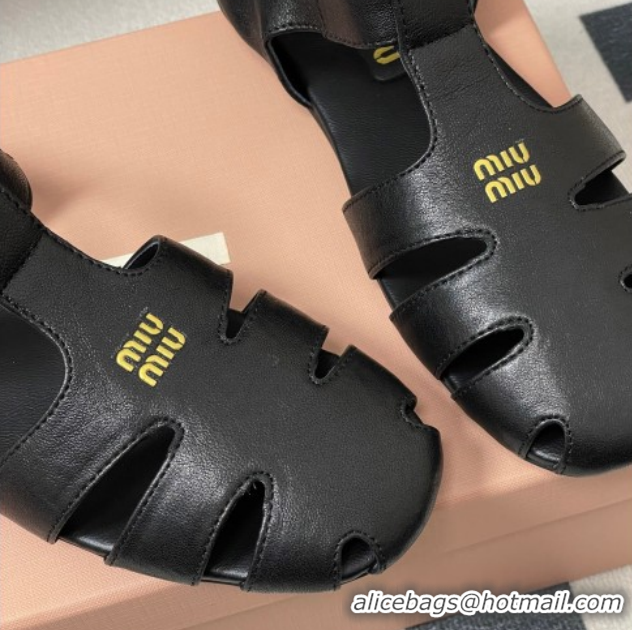 Luxury Cheap Miu Miu Nappa Leather Fisherman Flat Sandals 5E395E Black 2026