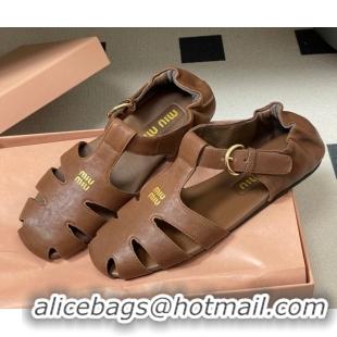 Luxury Miu Miu Nappa Leather Fisherman Flat Sandals 5E395E Dark Brown 2026