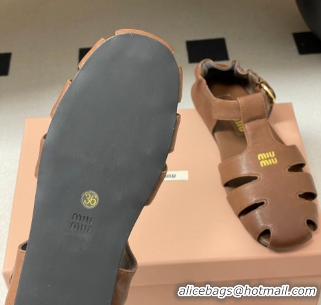 Luxury Miu Miu Nappa Leather Fisherman Flat Sandals 5E395E Dark Brown 2026