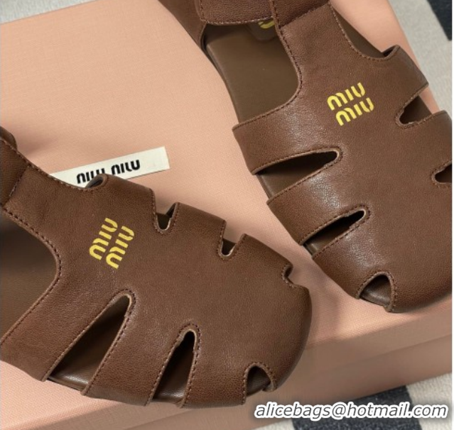 Luxury Miu Miu Nappa Leather Fisherman Flat Sandals 5E395E Dark Brown 2026