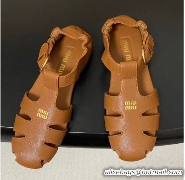 Sophisticated Miu Miu Nappa Leather Fisherman Flat Sandals 5E395E Light Brown 2026