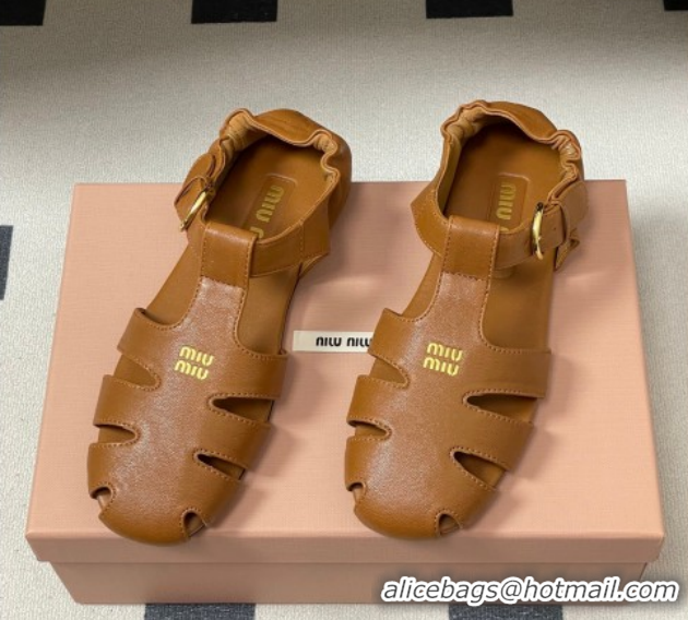 Sophisticated Miu Miu Nappa Leather Fisherman Flat Sandals 5E395E Light Brown 2026