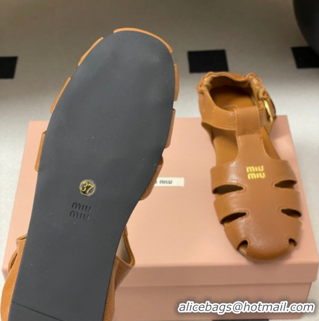 Sophisticated Miu Miu Nappa Leather Fisherman Flat Sandals 5E395E Light Brown 2026