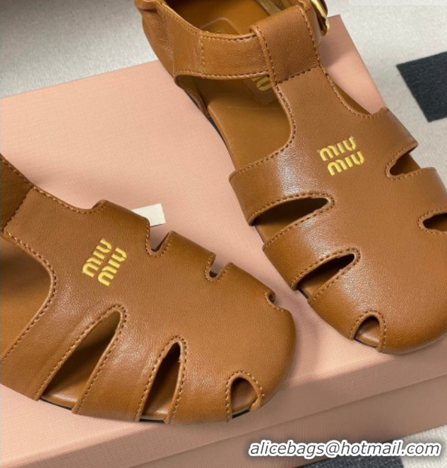 Sophisticated Miu Miu Nappa Leather Fisherman Flat Sandals 5E395E Light Brown 2026