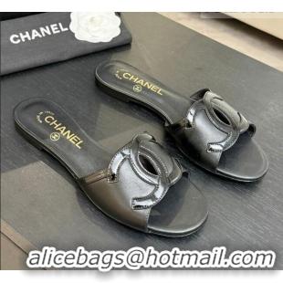 Low Cost Chanel Lambskin & Patent Leather Flat Mules Sandals G47252 Black 2026