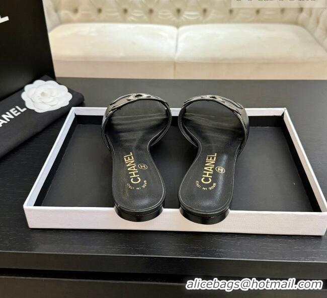 Low Cost Chanel Lambskin & Patent Leather Flat Mules Sandals G47252 Black 2026