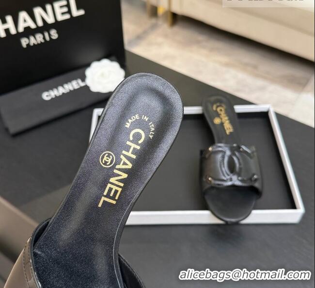 Low Cost Chanel Lambskin & Patent Leather Flat Mules Sandals G47252 Black 2026