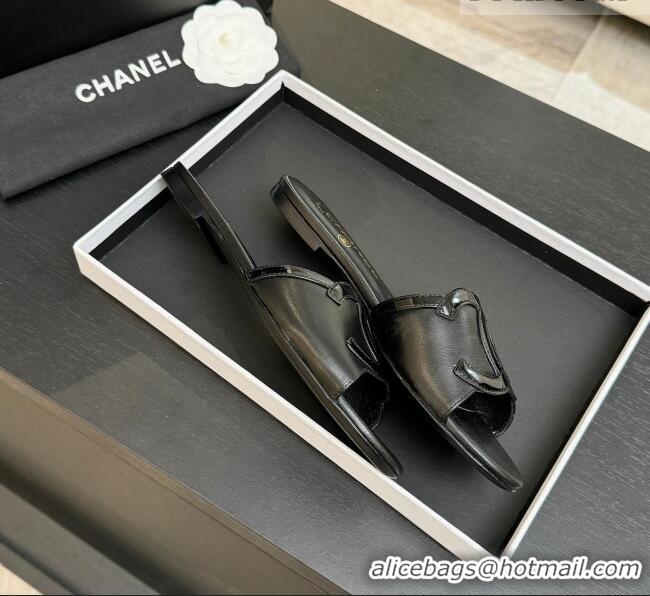 Low Cost Chanel Lambskin & Patent Leather Flat Mules Sandals G47252 Black 2026