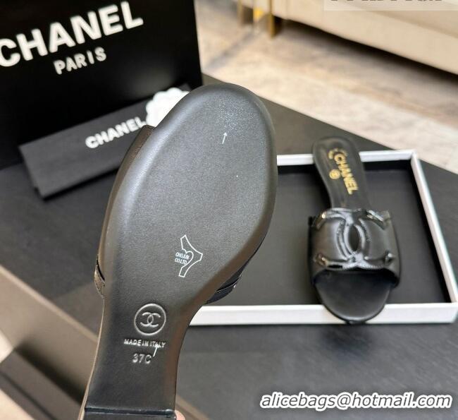 Low Cost Chanel Lambskin & Patent Leather Flat Mules Sandals G47252 Black 2026