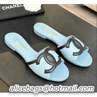 Good Taste Chanel Lambskin Flat Mules Sandals G47252 Blue 2026
