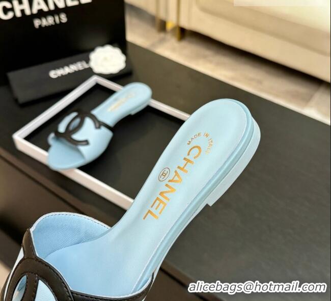 Good Taste Chanel Lambskin Flat Mules Sandals G47252 Blue 2026