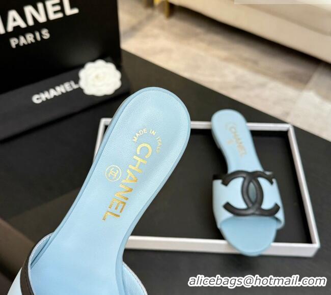 Good Taste Chanel Lambskin Flat Mules Sandals G47252 Blue 2026