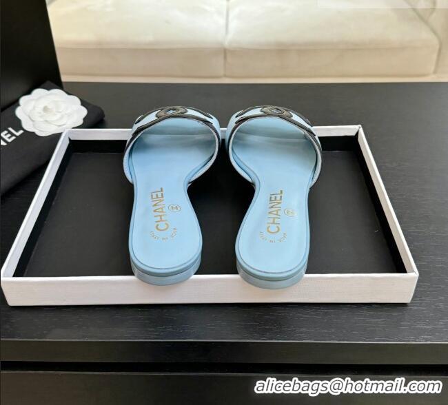 Good Taste Chanel Lambskin Flat Mules Sandals G47252 Blue 2026