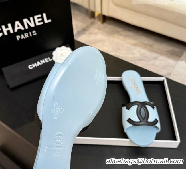 Good Taste Chanel Lambskin Flat Mules Sandals G47252 Blue 2026