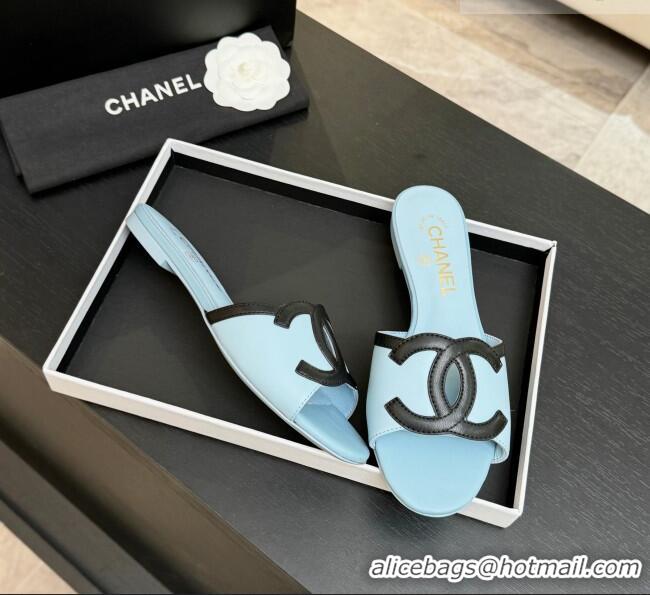 Good Taste Chanel Lambskin Flat Mules Sandals G47252 Blue 2026