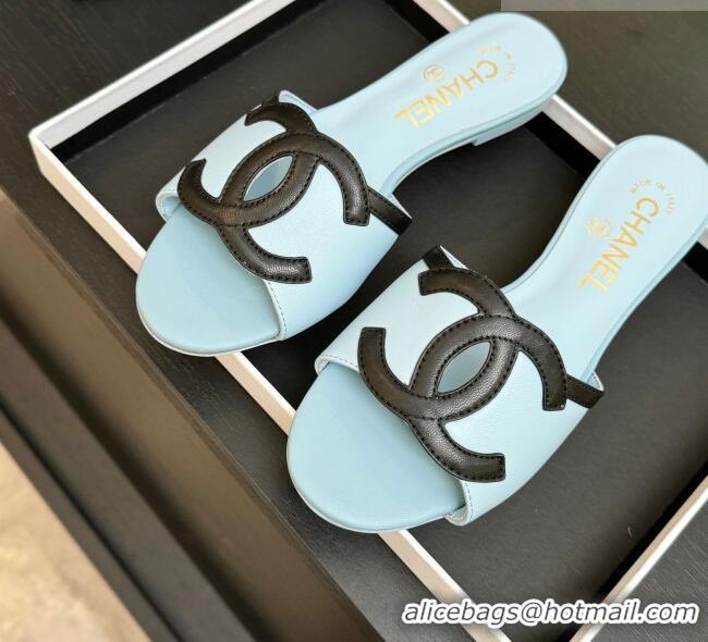 Good Taste Chanel Lambskin Flat Mules Sandals G47252 Blue 2026