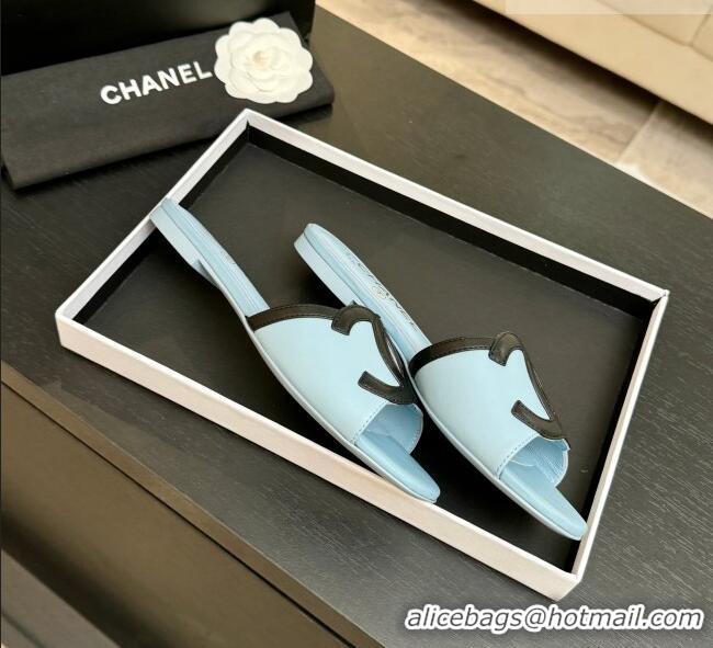 Good Taste Chanel Lambskin Flat Mules Sandals G47252 Blue 2026