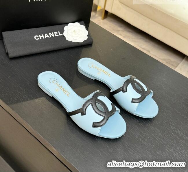 Good Taste Chanel Lambskin Flat Mules Sandals G47252 Blue 2026