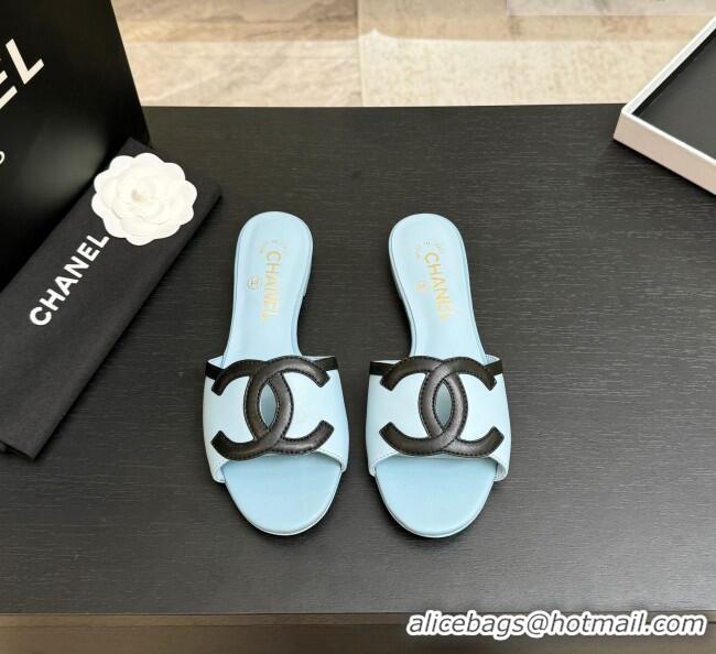 Good Taste Chanel Lambskin Flat Mules Sandals G47252 Blue 2026