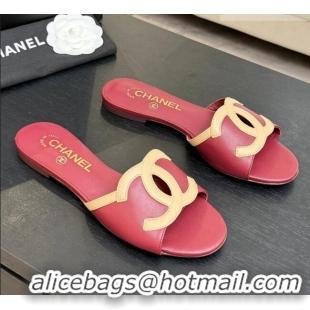 Top Quality Chanel Lambskin Flat Mules Sandals G47252 Deep Red 2026