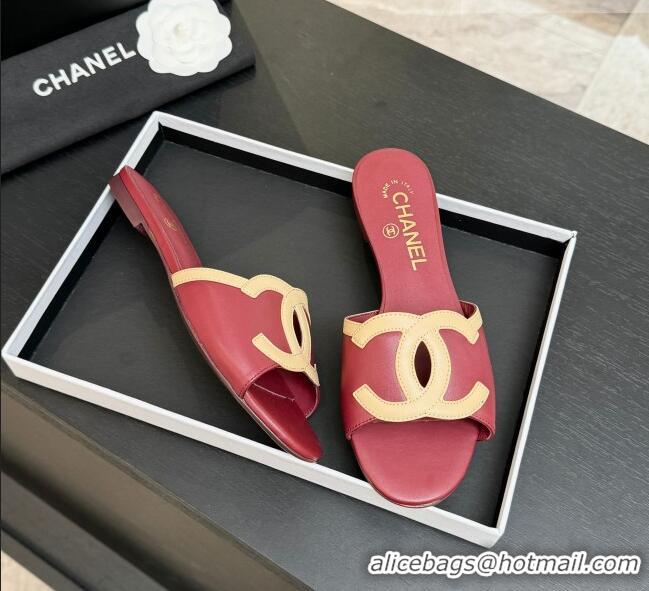 Top Quality Chanel Lambskin Flat Mules Sandals G47252 Deep Red 2026