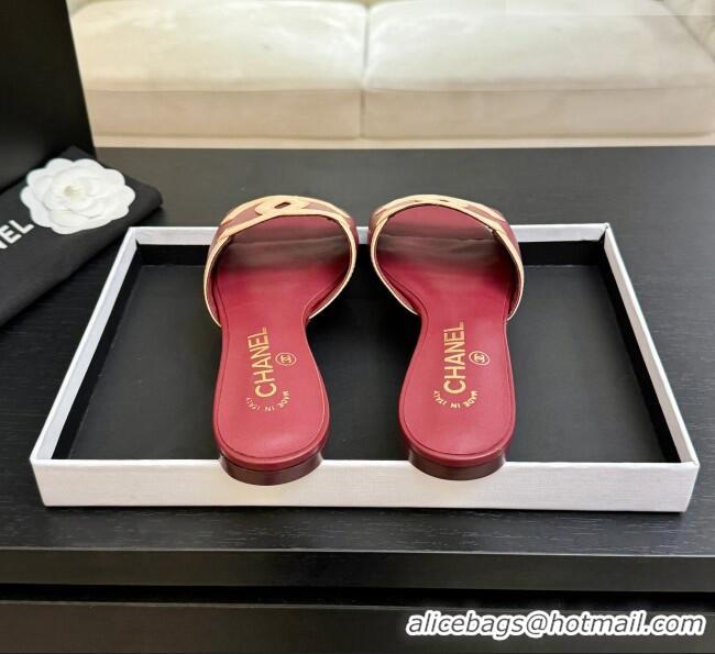 Top Quality Chanel Lambskin Flat Mules Sandals G47252 Deep Red 2026