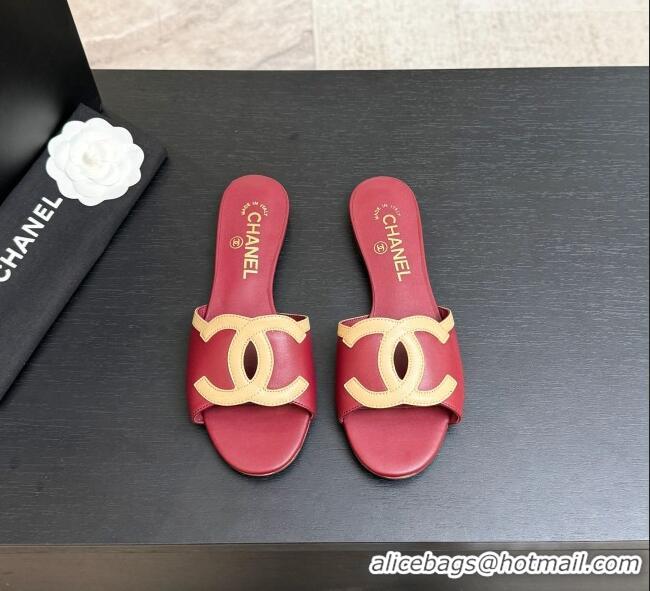 Top Quality Chanel Lambskin Flat Mules Sandals G47252 Deep Red 2026