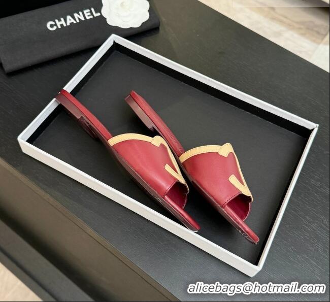 Top Quality Chanel Lambskin Flat Mules Sandals G47252 Deep Red 2026
