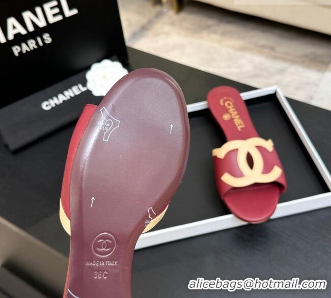 Top Quality Chanel Lambskin Flat Mules Sandals G47252 Deep Red 2026