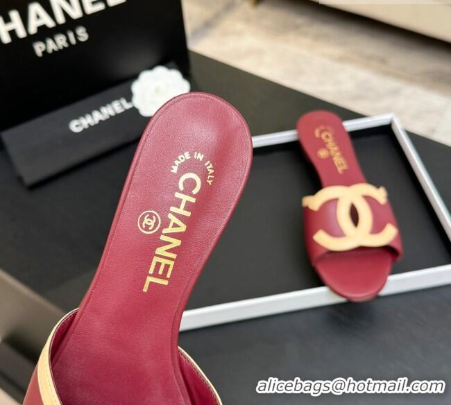 Top Quality Chanel Lambskin Flat Mules Sandals G47252 Deep Red 2026