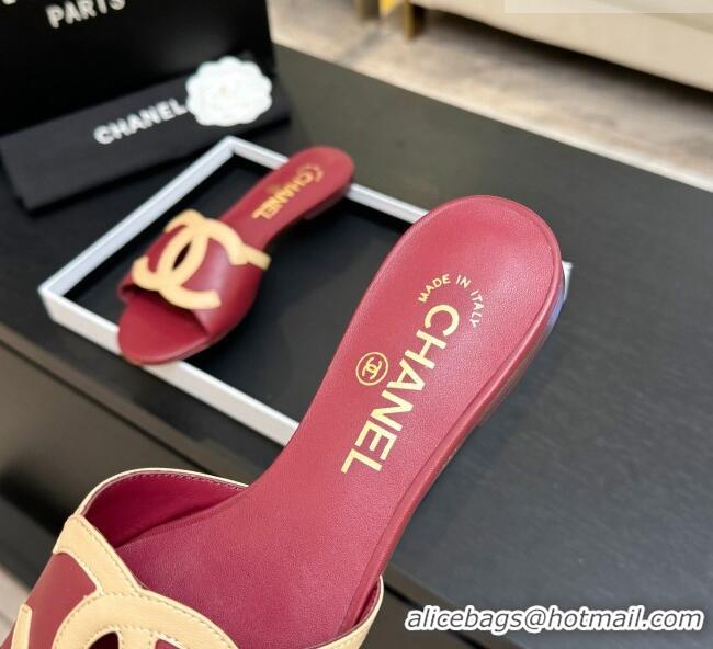 Top Quality Chanel Lambskin Flat Mules Sandals G47252 Deep Red 2026