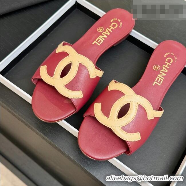 Top Quality Chanel Lambskin Flat Mules Sandals G47252 Deep Red 2026