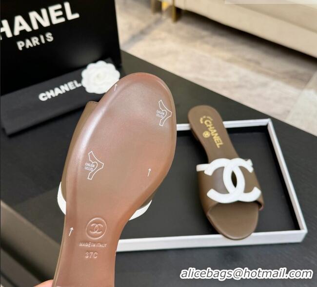 ​Luxury New Chanel Lambskin Flat Mules Sandals G47252 Khaki 2026