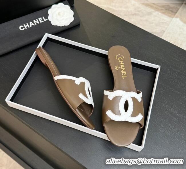 ​Luxury New Chanel Lambskin Flat Mules Sandals G47252 Khaki 2026