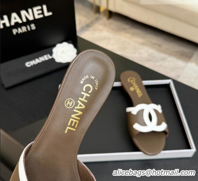 ​Luxury New Chanel Lambskin Flat Mules Sandals G47252 Khaki 2026