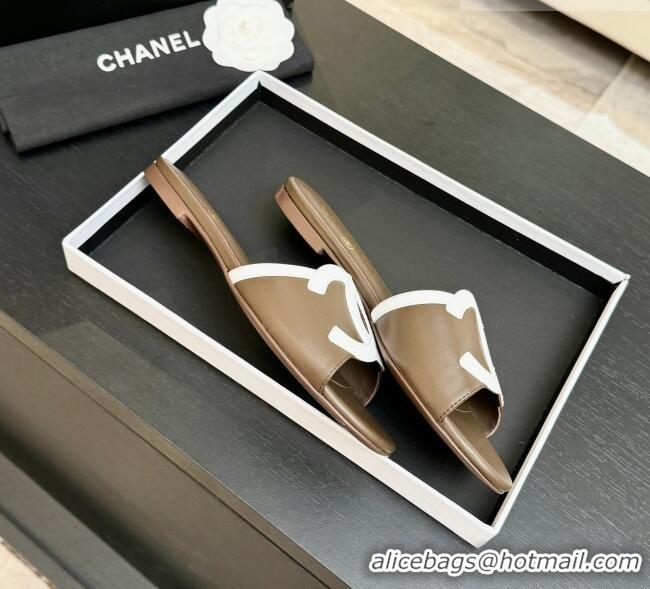 ​Luxury New Chanel Lambskin Flat Mules Sandals G47252 Khaki 2026