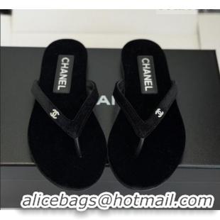 ​Hot Style Chanel Velvet Thongs with CC Logo CH32807 Black 2026
