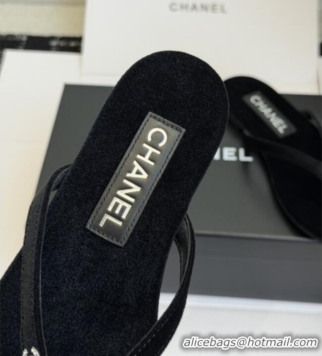 ​Hot Style Chanel Velvet Thongs with CC Logo CH32807 Black 2026