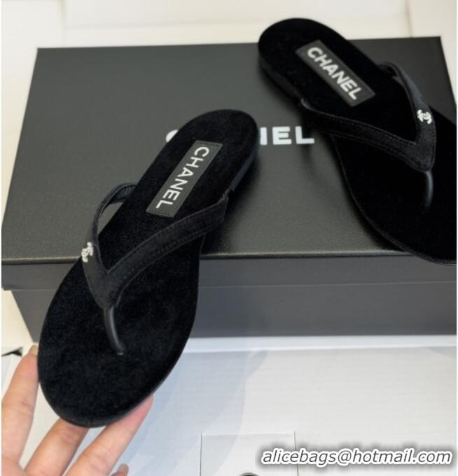 ​Hot Style Chanel Velvet Thongs with CC Logo CH32807 Black 2026