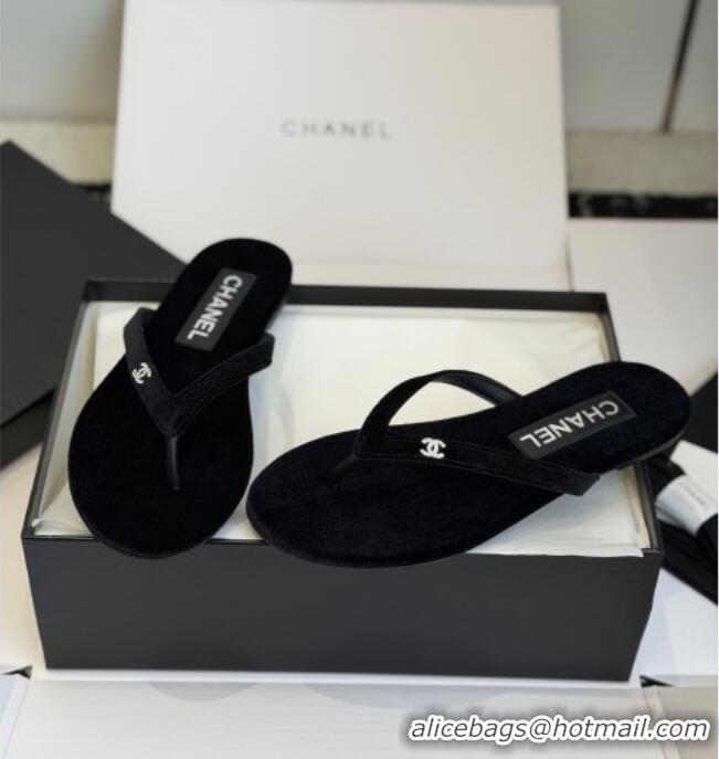 ​Hot Style Chanel Velvet Thongs with CC Logo CH32807 Black 2026