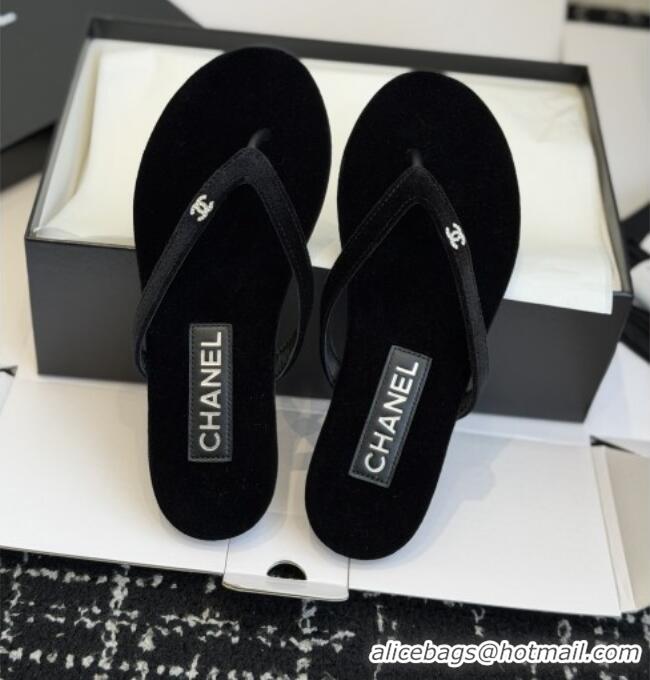 ​Hot Style Chanel Velvet Thongs with CC Logo CH32807 Black 2026