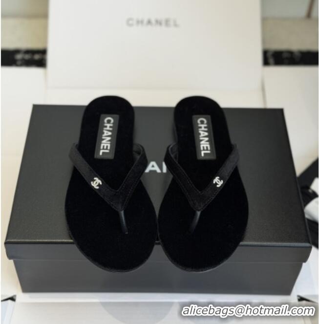 ​Hot Style Chanel Velvet Thongs with CC Logo CH32807 Black 2026