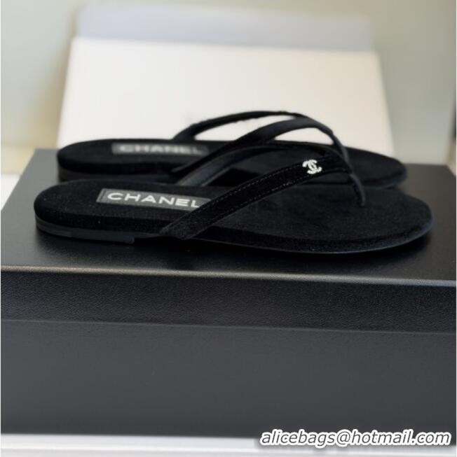 ​Hot Style Chanel Velvet Thongs with CC Logo CH32807 Black 2026