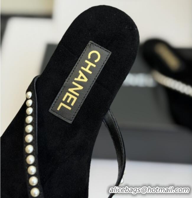 Buy New Cheap Chanel Velvet Thongs with Pearls CH32806 Black 2026