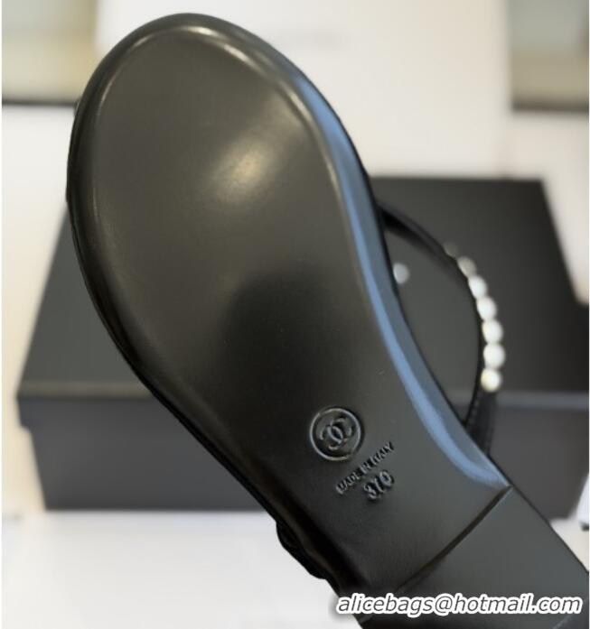 Buy New Cheap Chanel Velvet Thongs with Pearls CH32806 Black 2026